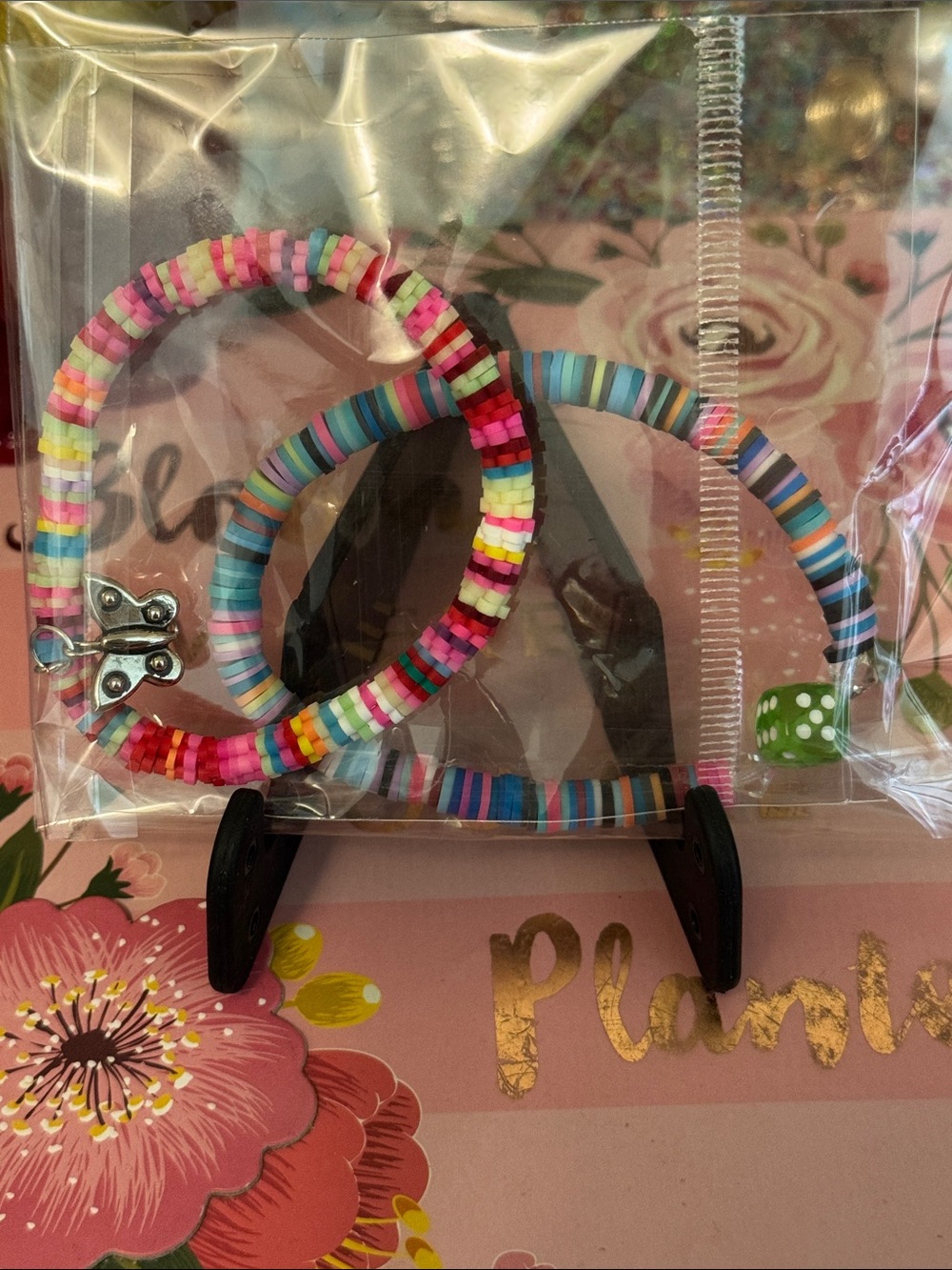 Boho Colorful Bead Bracelet Set - Pink & Blue